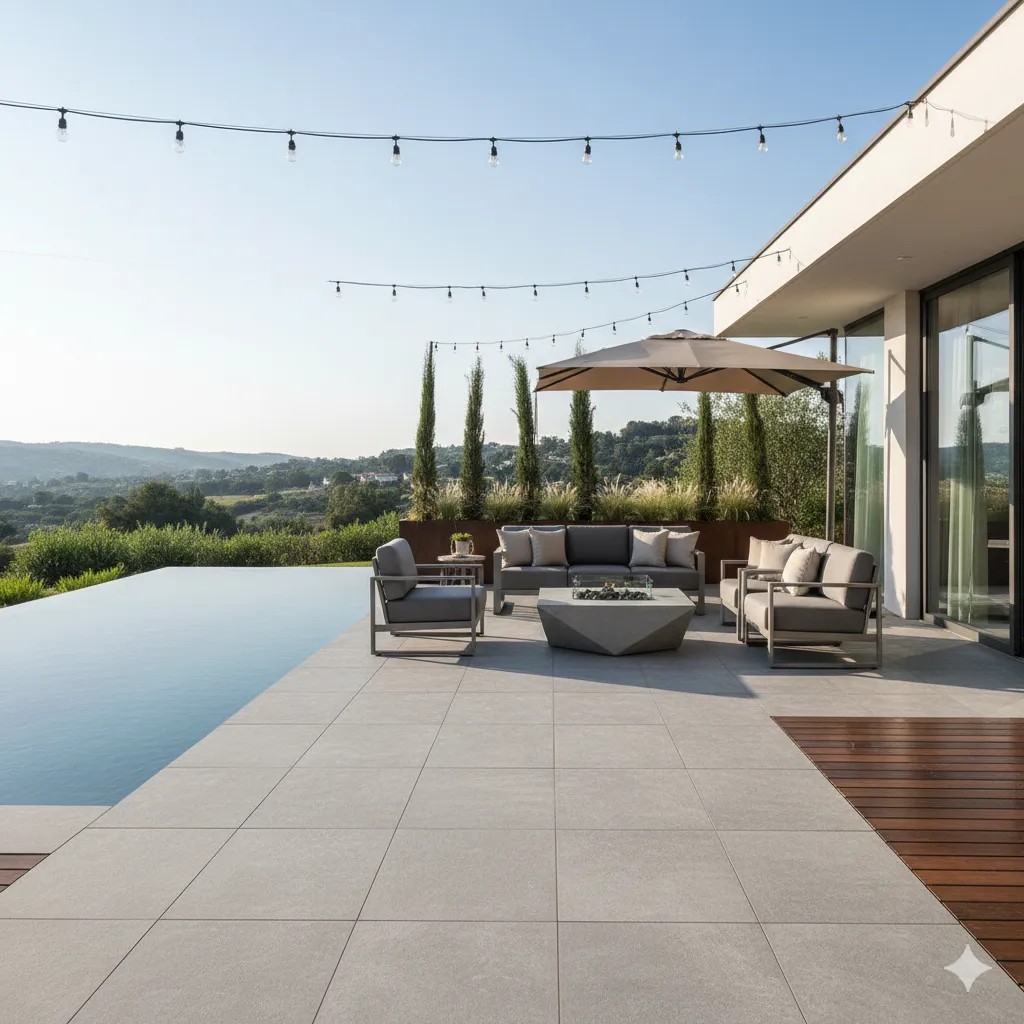 Modern outdoor furniture set on a beautiful patio